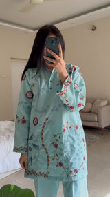 Ice Blue Embroidered co ord set