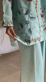 Ice Blue Embroidered co ord set