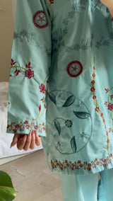 Ice Blue Embroidered co ord set