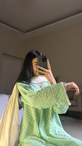 Green Chikenkari Set - Long