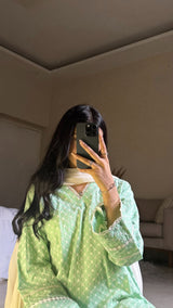 Green Chikenkari Set - Long