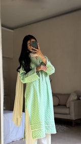 Green Chikenkari Set - Long