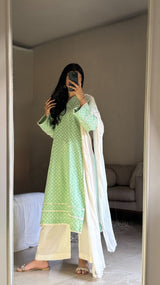 Green Chikenkari Set - Long