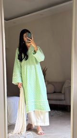 Green Chikenkari Set - Long