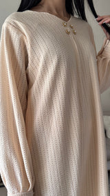 Beige Cotton Crochet Dress