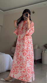 Coral Petal Flow - Long Shirt