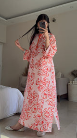 Coral Petal Flow - Long Shirt