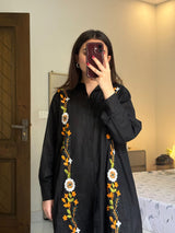 Black Floral Embroidered Dress Shirt